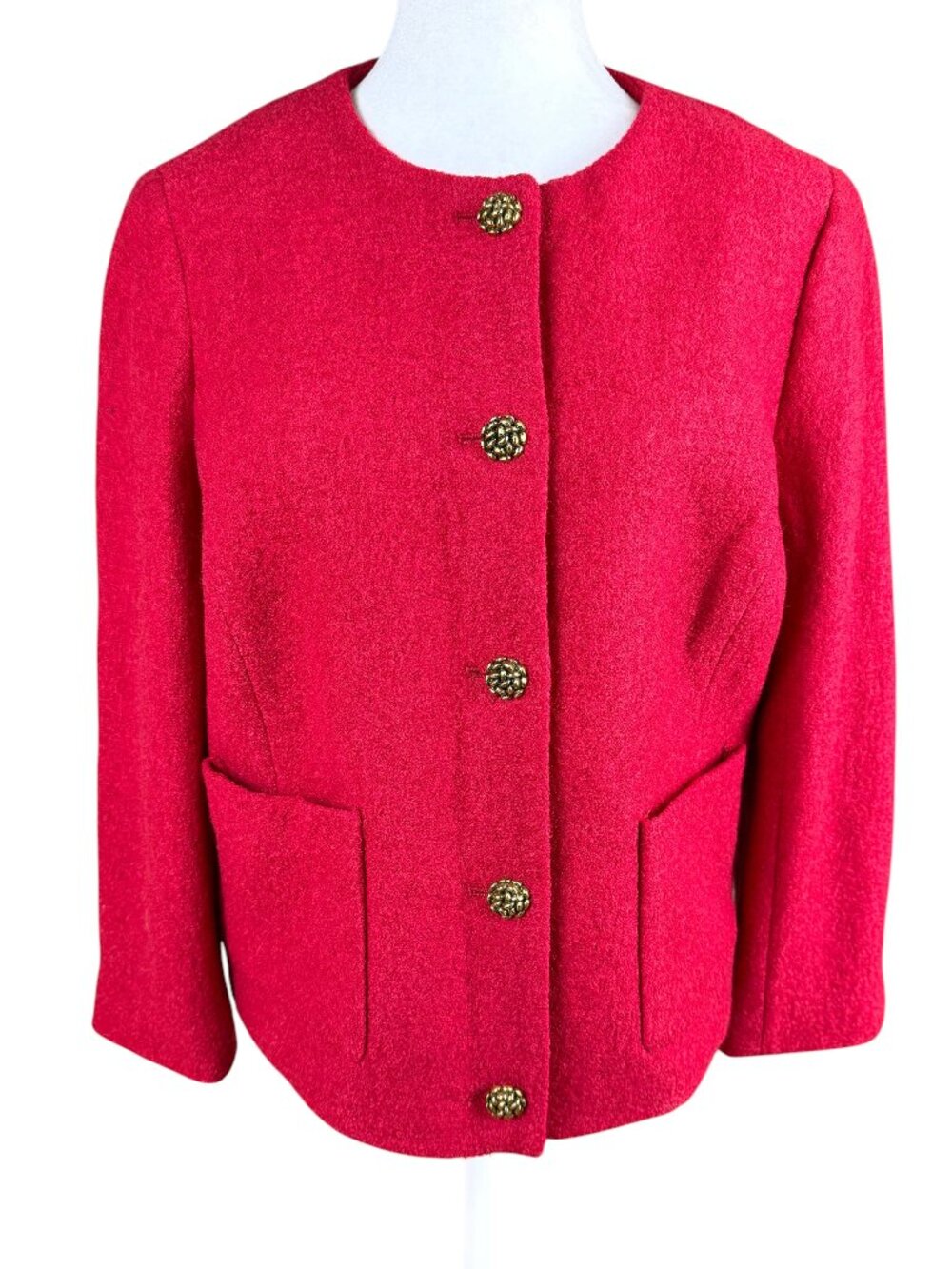 Talbots Lady Jacket Blazer Wool Blend Cropped Red Gold Buttons (12) NWT